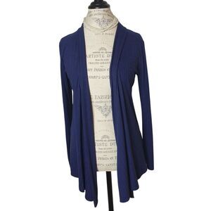 Tiffany & Grey Open Front Ribbed Cardigan Lg Petite Navy Blue Long-Sleeve